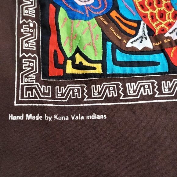 Vintage 90 Costa Rica Bird T Shirt Made by Kuna Yala Indians Quilted Unisex Sz M - Picture 7 of 8